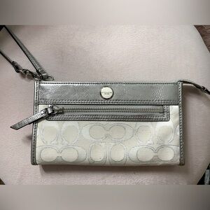 Coach white and silver wristlet